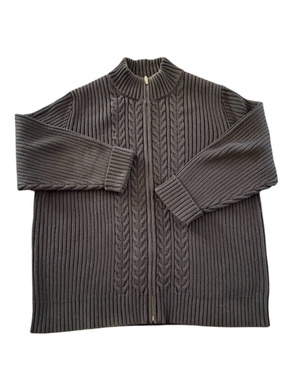 Lands End Plus Size Black Cotton Cardigan Full Zip Closure Size 2X